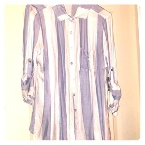 Blue and white rayon button up